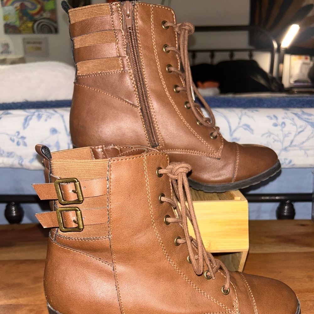 Brown Zipper Combat Boots